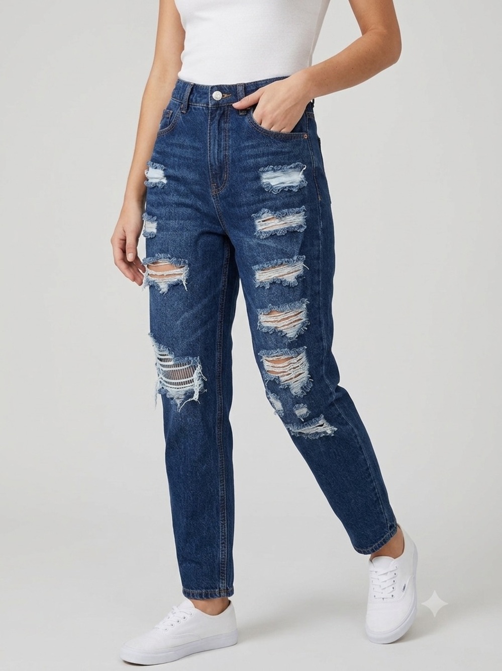 NWT Wax Jean Collection Distressed Mom Jeans Dark Wash Size S